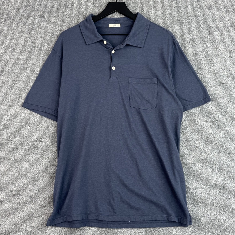 Flint and Tinder Polo Shirt Mens XL Navy Pocket Cotton USA Short Sleeve